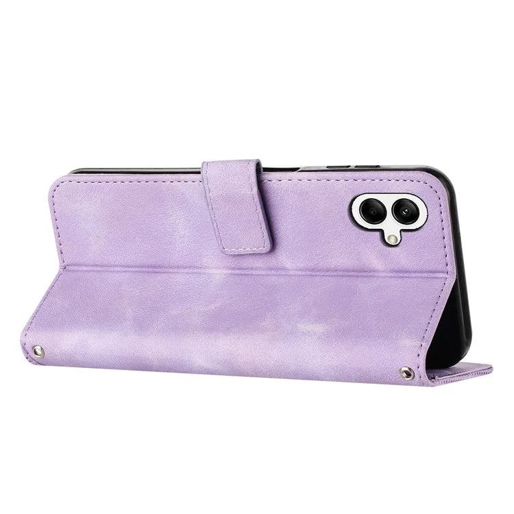 For Samsung Galaxy A06 Case Triangle Pattern Leather Phone Cover Wallet with Hand Strap