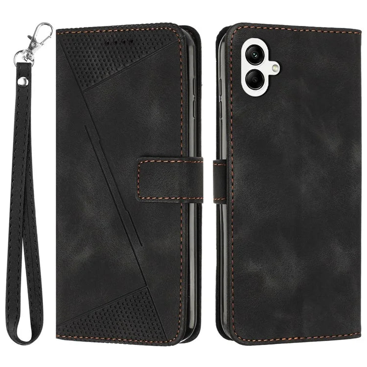 For Samsung Galaxy A06 Case Triangle Pattern Leather Phone Cover Wallet with Hand Strap