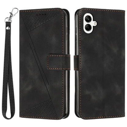 For Samsung Galaxy A06 Case Triangle Pattern Leather Phone Cover Wallet with Hand Strap