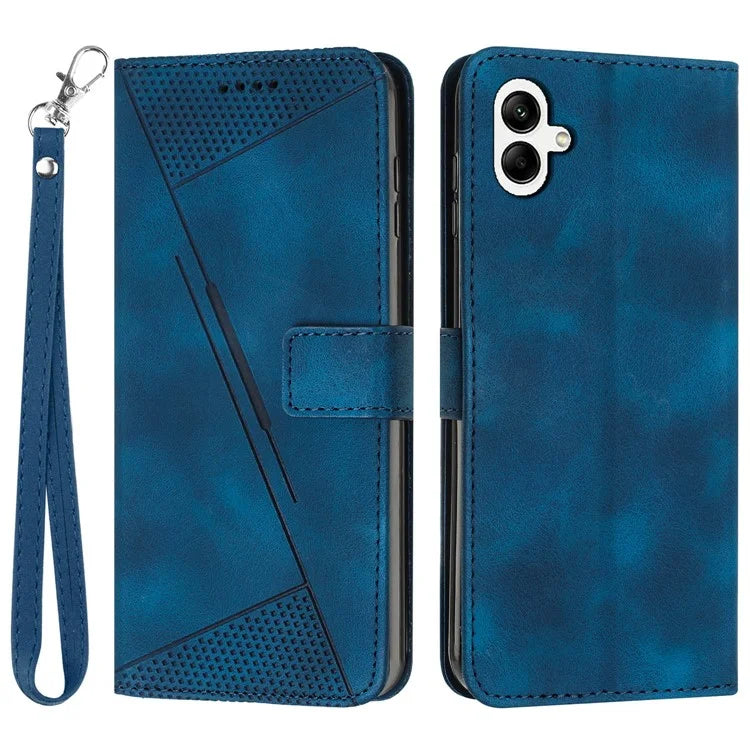 For Samsung Galaxy A06 Case Triangle Pattern Leather Phone Cover Wallet with Hand Strap