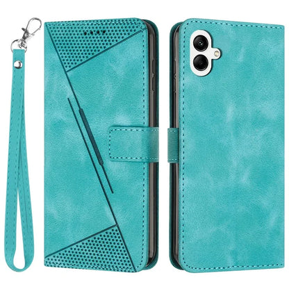For Samsung Galaxy A06 Case Triangle Pattern Leather Phone Cover Wallet with Hand Strap