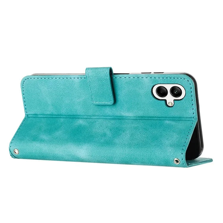 For Samsung Galaxy A06 Case Triangle Pattern Leather Phone Cover Wallet with Hand Strap