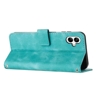 For Samsung Galaxy A06 Case Triangle Pattern Leather Phone Cover Wallet with Hand Strap