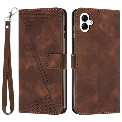 For Samsung Galaxy A06 Case Triangle Pattern Leather Phone Cover Wallet with Hand Strap