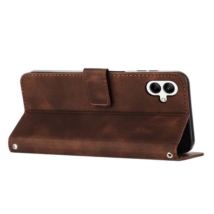 For Samsung Galaxy A06 Case Triangle Pattern Leather Phone Cover Wallet with Hand Strap