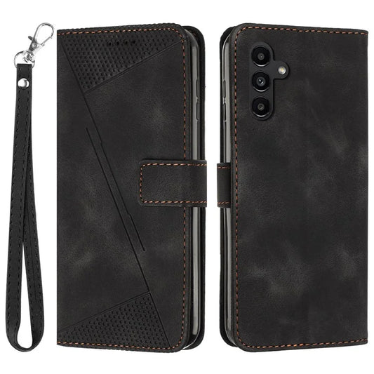 For Samsung Galaxy A16 5G Case Triangle Pattern Leather Phone Cover with Hand Strap Card Slots