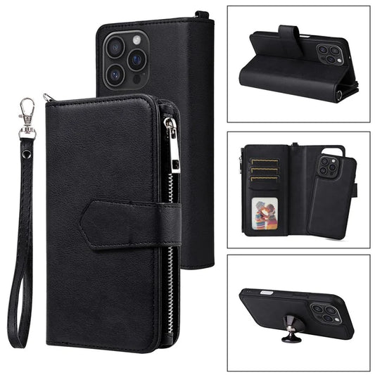 KT Multi-Functional Series-4 for iPhone 16 Pro Max Case Detachable PU Leather Zipper Flip Wallet Phone Cover