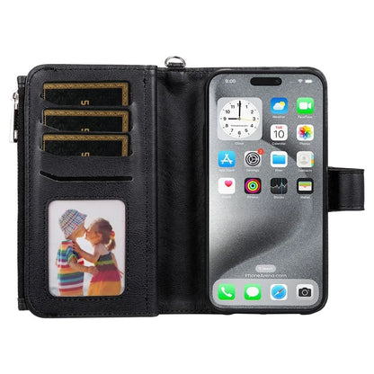 KT Multi-Functional Series-4 for iPhone 16 Pro Max Case Detachable PU Leather Zipper Flip Wallet Phone Cover