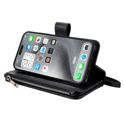 KT Multi-Functional Series-4 for iPhone 16 Pro Max Case Detachable PU Leather Zipper Flip Wallet Phone Cover