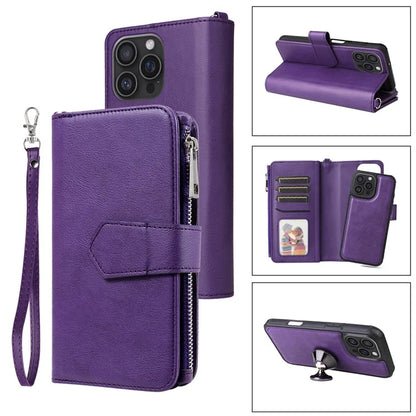 KT Multi-Functional Series-4 for iPhone 16 Pro Max Case Detachable PU Leather Zipper Flip Wallet Phone Cover