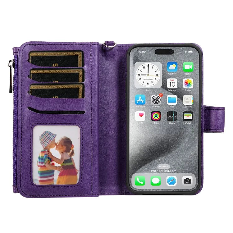 KT Multi-Functional Series-4 for iPhone 16 Pro Max Case Detachable PU Leather Zipper Flip Wallet Phone Cover