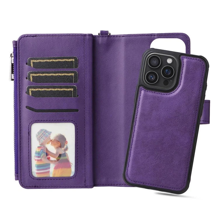 KT Multi-Functional Series-4 for iPhone 16 Pro Max Case Detachable PU Leather Zipper Flip Wallet Phone Cover