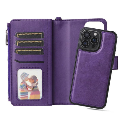 KT Multi-Functional Series-4 for iPhone 16 Pro Max Case Detachable PU Leather Zipper Flip Wallet Phone Cover