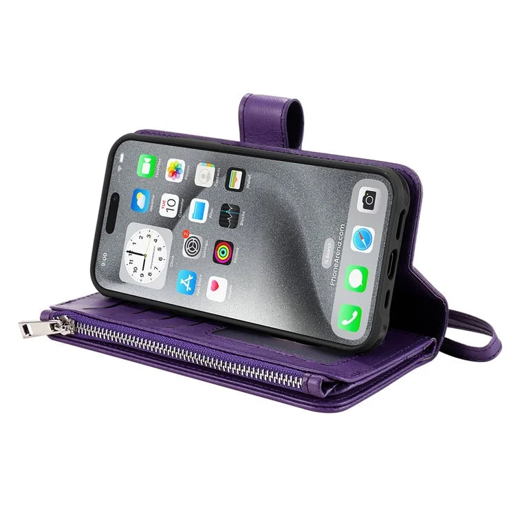 KT Multi-Functional Series-4 for iPhone 16 Pro Max Case Detachable PU Leather Zipper Flip Wallet Phone Cover