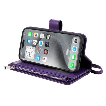 KT Multi-Functional Series-4 for iPhone 16 Pro Max Case Detachable PU Leather Zipper Flip Wallet Phone Cover