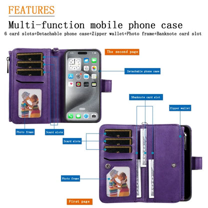 KT Multi-Functional Series-4 for iPhone 16 Pro Max Case Detachable PU Leather Zipper Flip Wallet Phone Cover