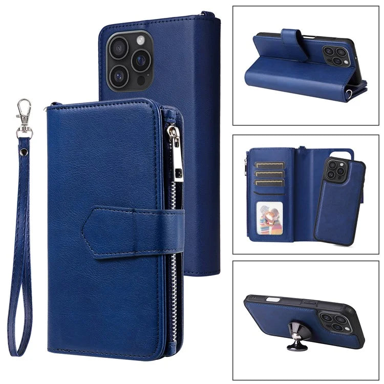 KT Multi-Functional Series-4 for iPhone 16 Pro Max Case Detachable PU Leather Zipper Flip Wallet Phone Cover