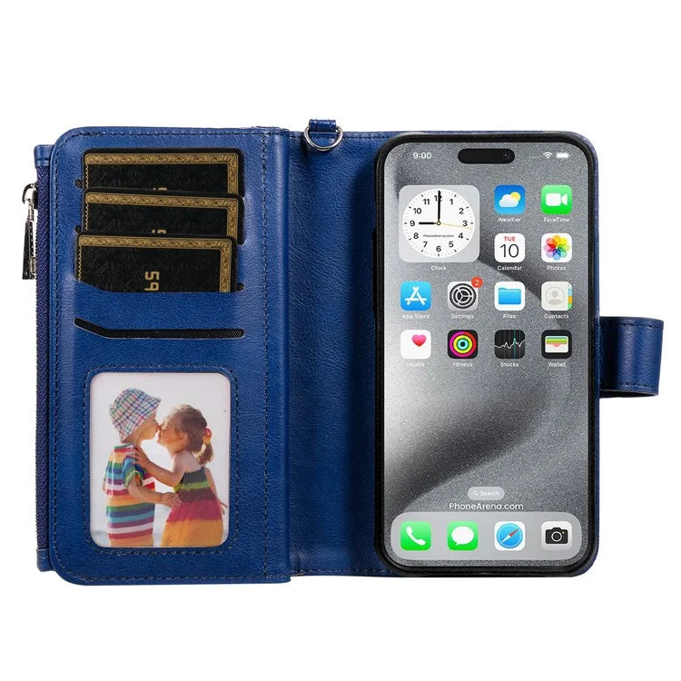 KT Multi-Functional Series-4 for iPhone 16 Pro Max Case Detachable PU Leather Zipper Flip Wallet Phone Cover