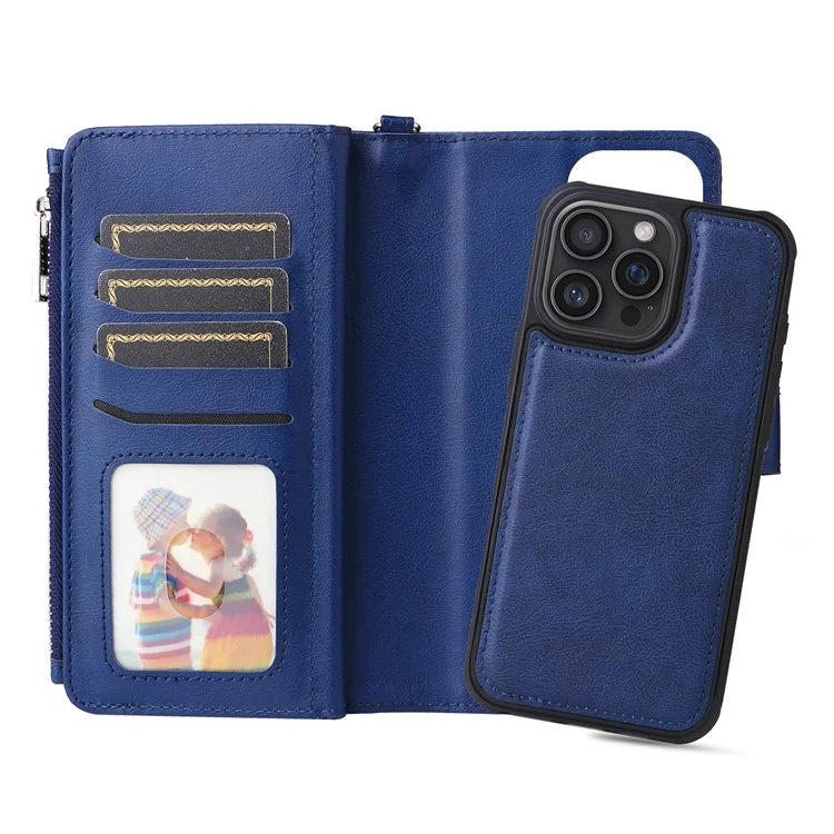 KT Multi-Functional Series-4 for iPhone 16 Pro Max Case Detachable PU Leather Zipper Flip Wallet Phone Cover