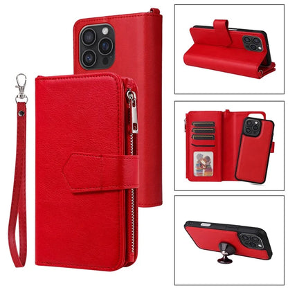 KT Multi-Functional Series-4 for iPhone 16 Pro Max Case Detachable PU Leather Zipper Flip Wallet Phone Cover