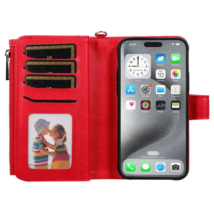 KT Multi-Functional Series-4 for iPhone 16 Pro Max Case Detachable PU Leather Zipper Flip Wallet Phone Cover