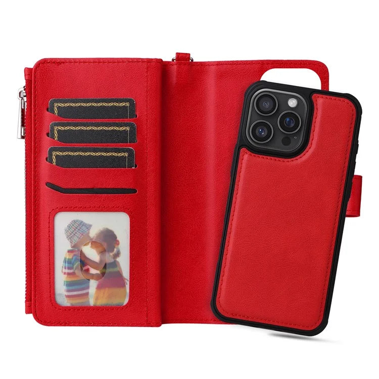 KT Multi-Functional Series-4 for iPhone 16 Pro Max Case Detachable PU Leather Zipper Flip Wallet Phone Cover