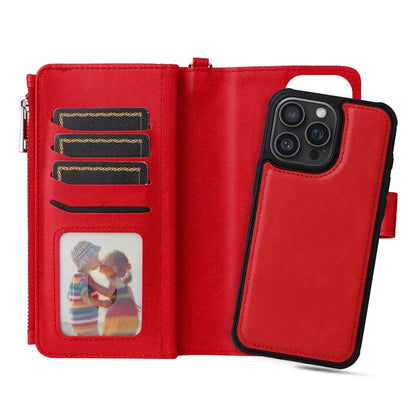KT Multi-Functional Series-4 for iPhone 16 Pro Max Case Detachable PU Leather Zipper Flip Wallet Phone Cover