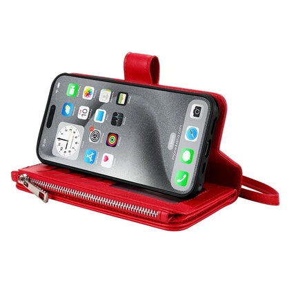 KT Multi-Functional Series-4 for iPhone 16 Pro Max Case Detachable PU Leather Zipper Flip Wallet Phone Cover