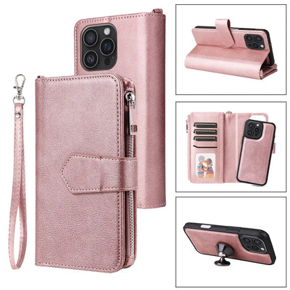 KT Multi-Functional Series-4 for iPhone 16 Pro Max Case Detachable PU Leather Zipper Flip Wallet Phone Cover