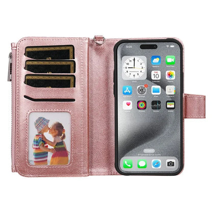 KT Multi-Functional Series-4 for iPhone 16 Pro Max Case Detachable PU Leather Zipper Flip Wallet Phone Cover