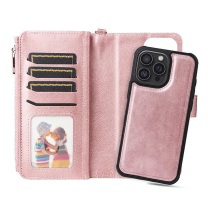 KT Multi-Functional Series-4 for iPhone 16 Pro Max Case Detachable PU Leather Zipper Flip Wallet Phone Cover