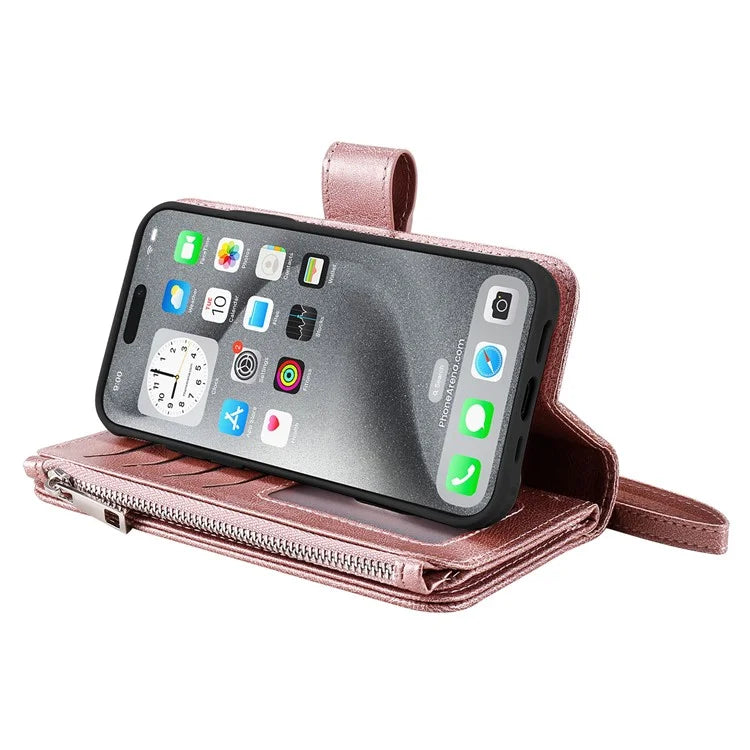 KT Multi-Functional Series-4 for iPhone 16 Pro Max Case Detachable PU Leather Zipper Flip Wallet Phone Cover