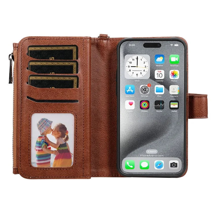 KT Multi-Functional Series-4 for iPhone 16 Pro Max Case Detachable PU Leather Zipper Flip Wallet Phone Cover
