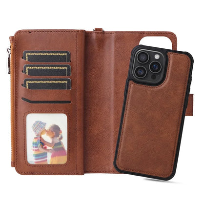 KT Multi-Functional Series-4 for iPhone 16 Pro Max Case Detachable PU Leather Zipper Flip Wallet Phone Cover