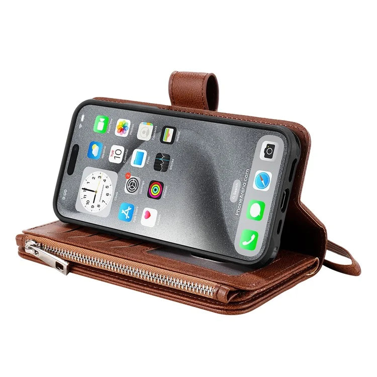 KT Multi-Functional Series-4 for iPhone 16 Pro Max Case Detachable PU Leather Zipper Flip Wallet Phone Cover