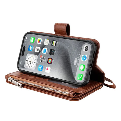 KT Multi-Functional Series-4 for iPhone 16 Pro Max Case Detachable PU Leather Zipper Flip Wallet Phone Cover