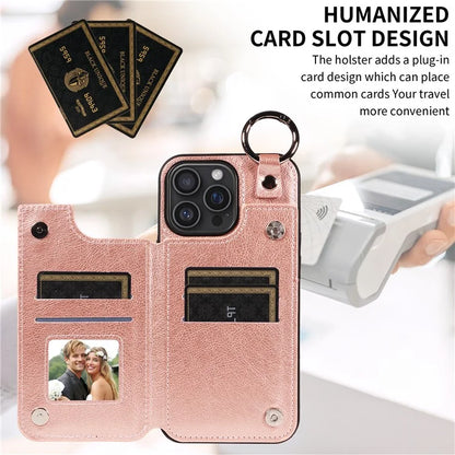 003 For iPhone 16 Pro Max Case Leather Ring Buckle Phone Back Cover Kickstand