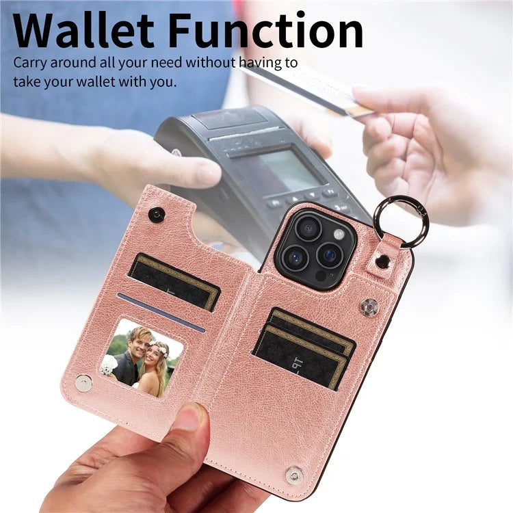 003 For iPhone 16 Pro Max Case Leather Ring Buckle Phone Back Cover Kickstand