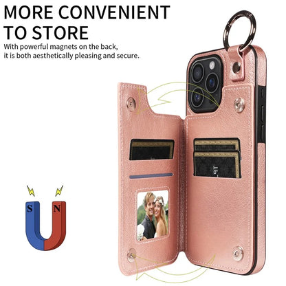 003 For iPhone 16 Pro Max Case Leather Ring Buckle Phone Back Cover Kickstand