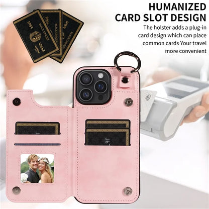 003 For iPhone 16 Pro Max Case Leather Ring Buckle Phone Back Cover Kickstand