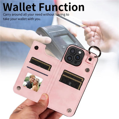 003 For iPhone 16 Pro Max Case Leather Ring Buckle Phone Back Cover Kickstand