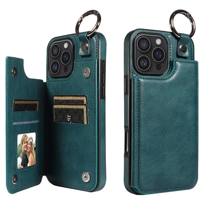 003 For iPhone 16 Pro Max Case Leather Ring Buckle Phone Back Cover Kickstand