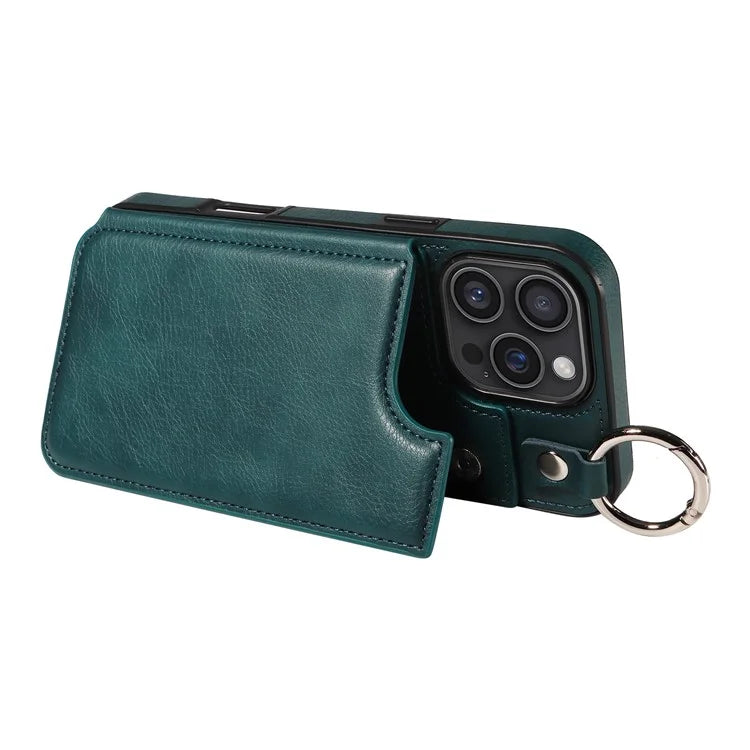 003 For iPhone 16 Pro Max Case Leather Ring Buckle Phone Back Cover Kickstand