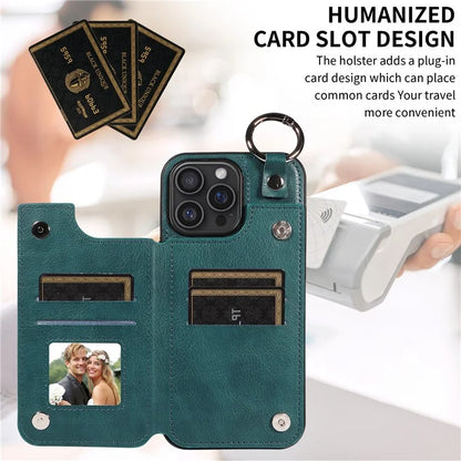 003 For iPhone 16 Pro Max Case Leather Ring Buckle Phone Back Cover Kickstand