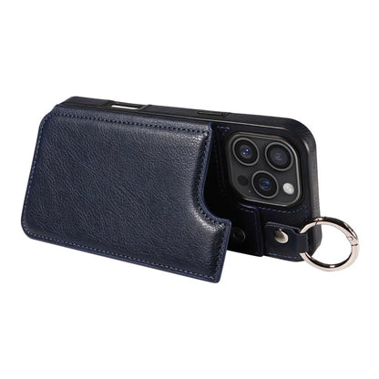 003 For iPhone 16 Pro Max Case Leather Ring Buckle Phone Back Cover Kickstand