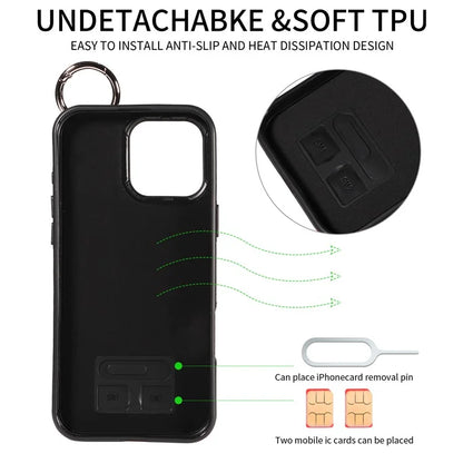 003 For iPhone 16 Pro Max Case Leather Ring Buckle Phone Back Cover Kickstand