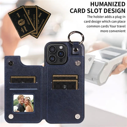 003 For iPhone 16 Pro Max Case Leather Ring Buckle Phone Back Cover Kickstand