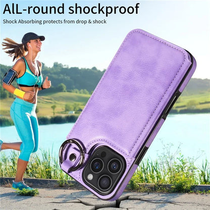 003 For iPhone 16 Pro Max Case Leather Ring Buckle Phone Back Cover Kickstand