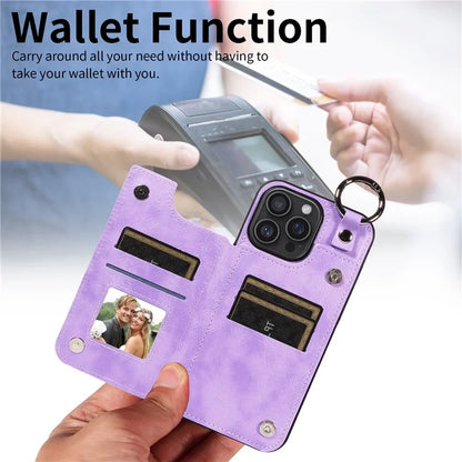 003 For iPhone 16 Pro Max Case Leather Ring Buckle Phone Back Cover Kickstand