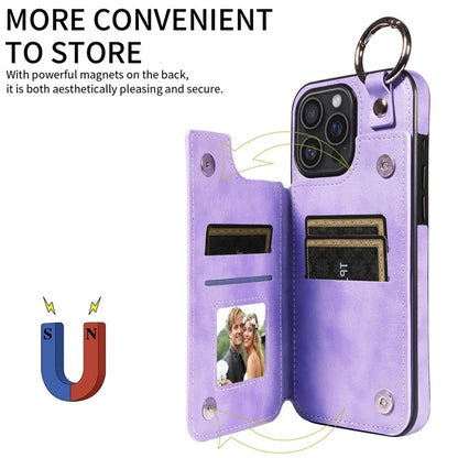 003 For iPhone 16 Pro Max Case Leather Ring Buckle Phone Back Cover Kickstand